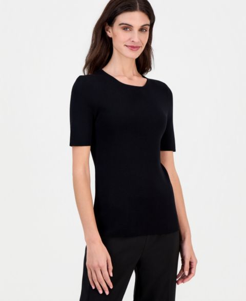 Женский свитер Tahari ASL Fine-Rib Crewneck Sweater T-Shirt, цвет: Чёрный