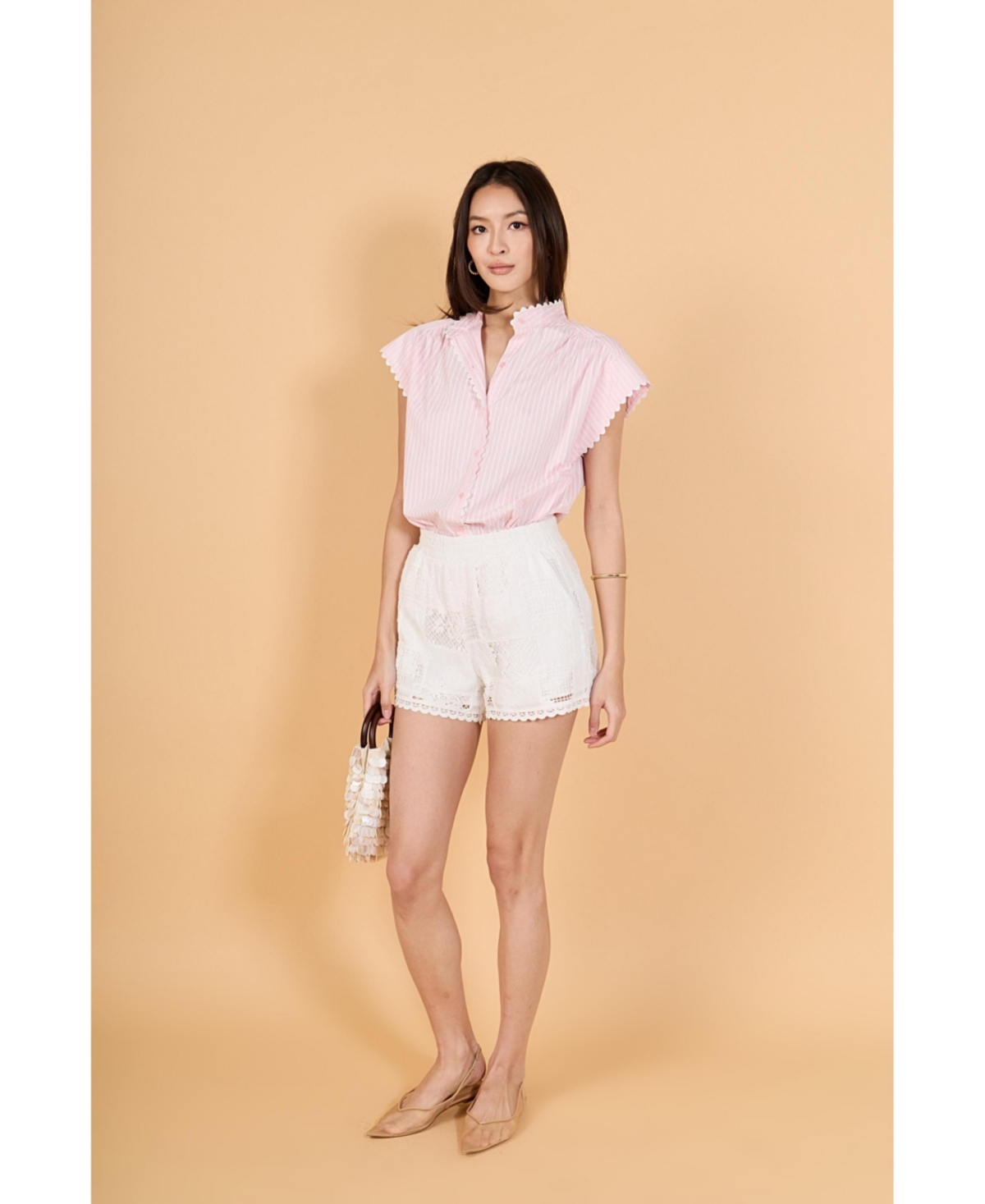 English Factory Women's Striped Ric Rac Detailed Short Sleeve Shirt
