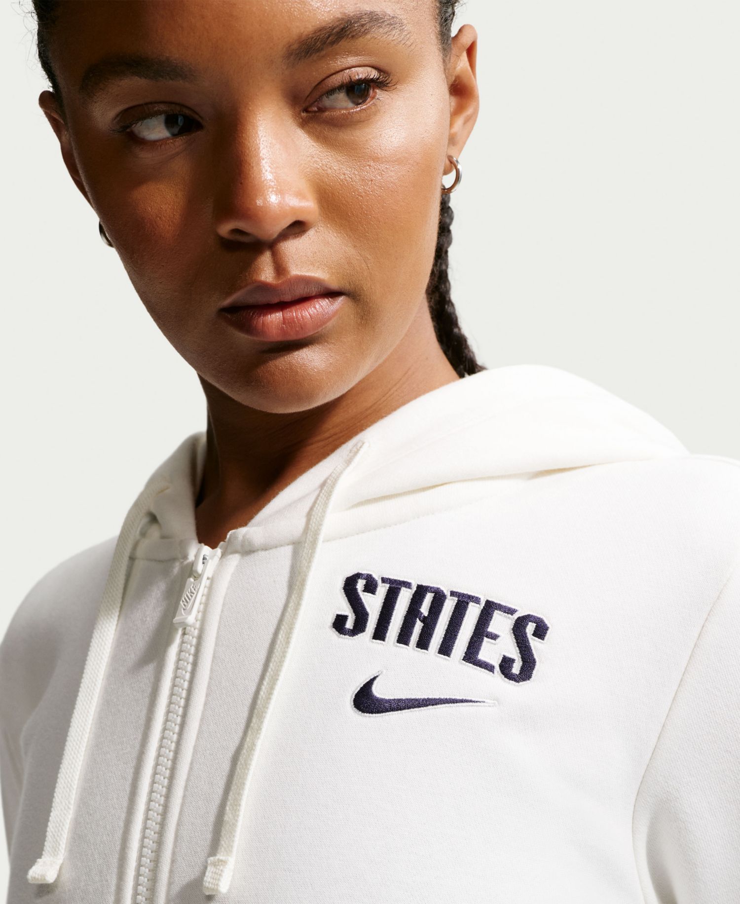 Women's White USMNT Club Fleece Full-Zip Hoodie