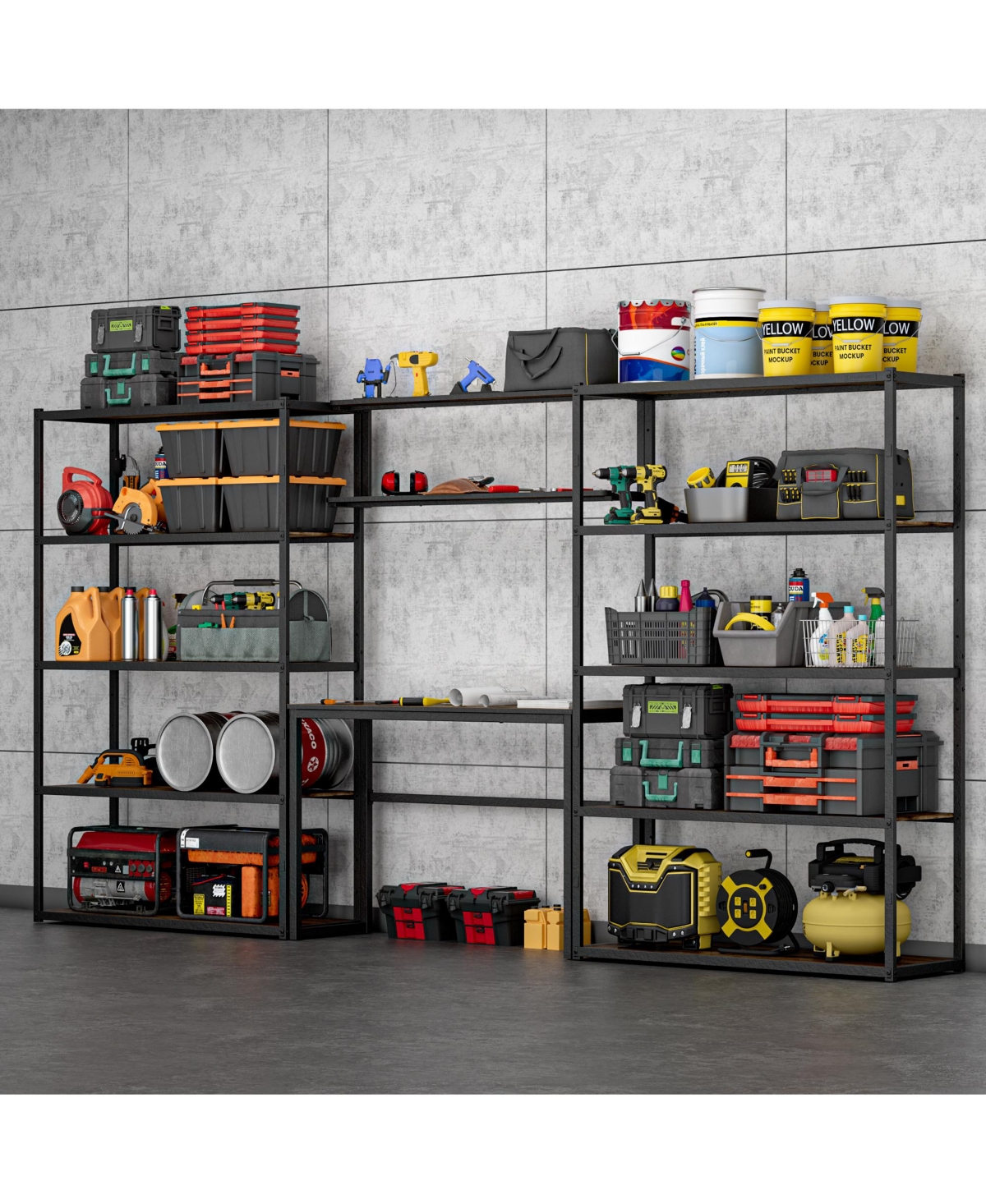 Heavy-Duty Wide Garage Storage and Workstation System, Black (144.2 in. W x 71.1 in. H x 15.7 in. D