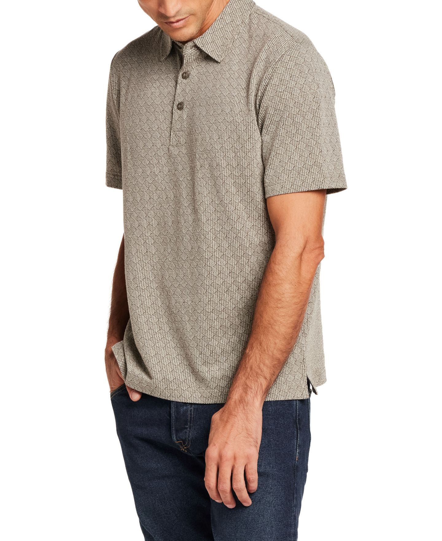 Мужское поло Weatherproof Vintage Short-Sleeve Diamond Jaquard Polo Shirt, цвет: Бежевый — фото 2