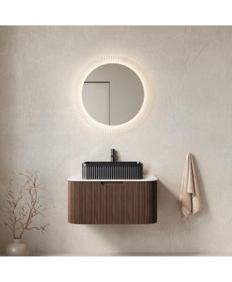 Wall Mounted Bathroom Vanity with Ceramic Sink,Plywood Cabinet, Soft Close Drawer, Pre-assembled