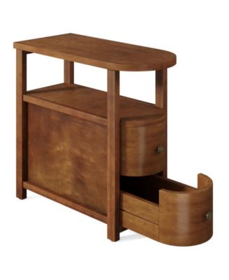 2-Drawer Wooden End Table with Open Storage Shelf