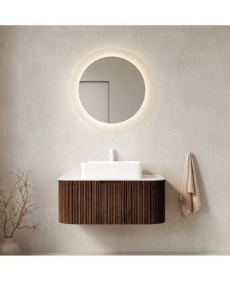 Wall Mounted Bathroom Vanity with Ceramic Sink, Plywood Cabinet, Soft Close Drawer, Pre-assembled