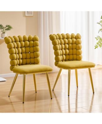 Velvet Dining Chairs Set of 2, Bubble Tufted Accent Chair, with Metal Legs, for Dining Room, Living Room, Bedroom