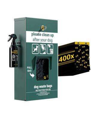 Kirk Locking Dog Waste Bag Dispenser With Glow In The Dark Sign, Hand Sanitizer Bottle And Rain Guard - 400 Pull Out Header Bags Included