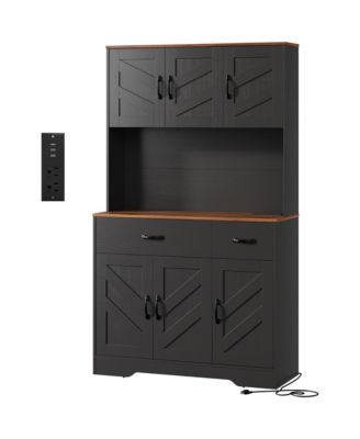 Sideboard Cabinet with 2 Drawers and 6 Doors, Chevron Design, Storage Buffet for Dining or Living Room