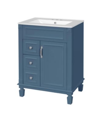 24 Inch Bathroom Vanity with Ceramic Sink Small Modern Cabinet with 2 Drawers and Adjustable Shelf