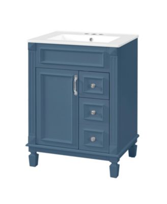 24 Inch Bathroom Vanity with Ceramic Sink Small Cabinet Modern with 2 Drawers and Adjustable Shelf