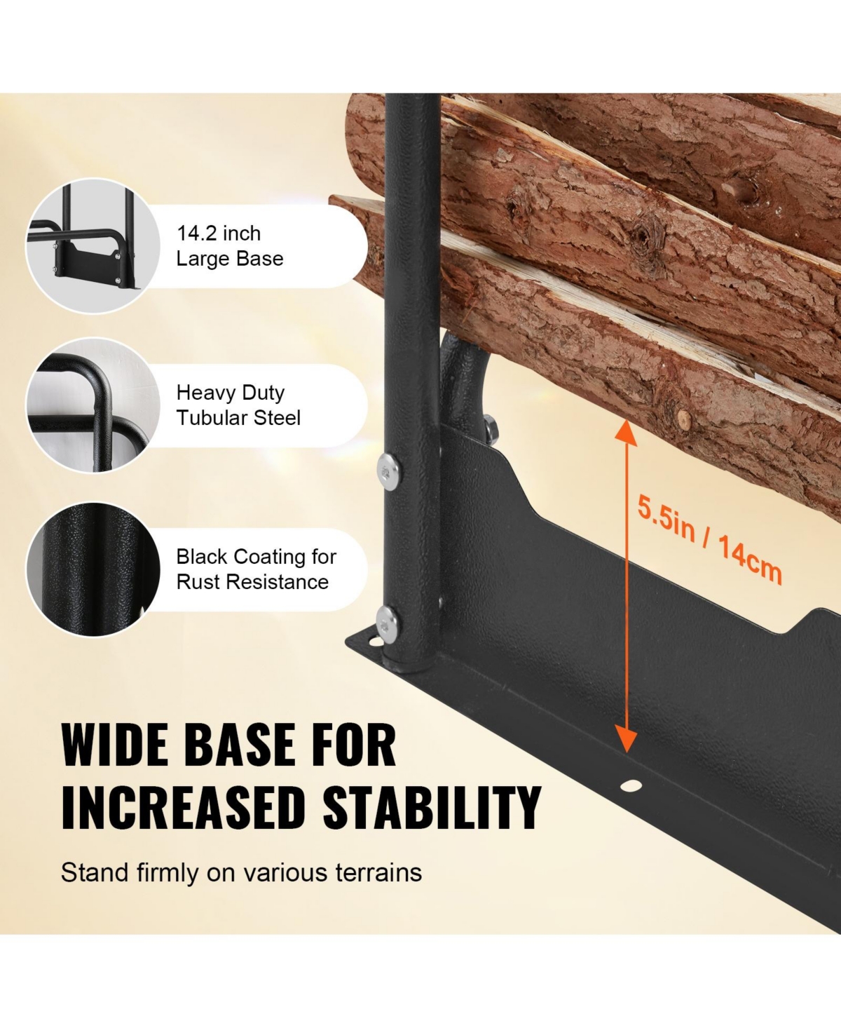 Cozito Firewood Rack with Water-Resistant Cover, 150 x 14 x 46 in Outdoor Holder, 1/2 Cord