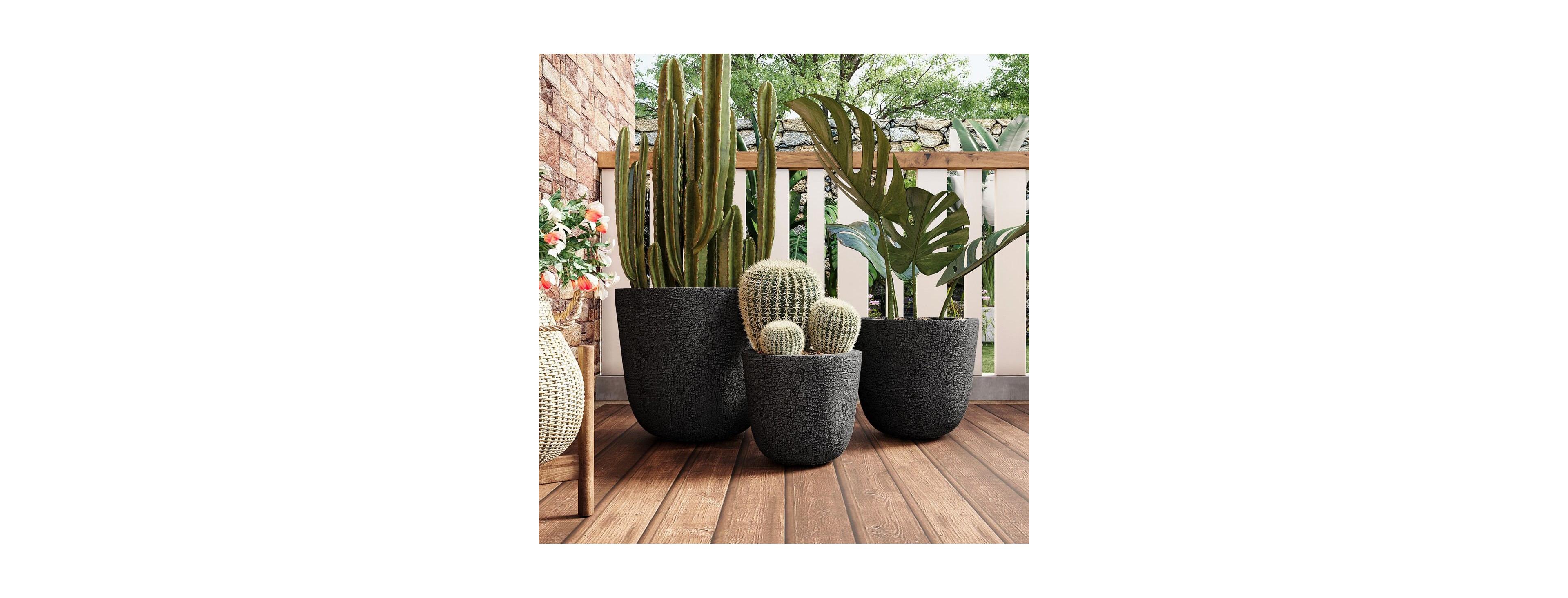 Asagikoiai3-Piece Mgo Outdoor Planter Set with Drainage, Crackle Stone Pots for Garden and Patio