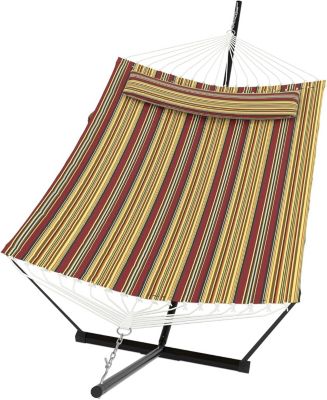 2 Person Hammock with Stand for Outside, Double Hammock with Stand and Pillow, Max 450 Lbs Capacity with Balance Rope