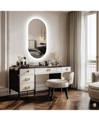 48"x24" Oval LED Bathroom Mirror Anti-Fog Illuminated 3 Colors Vanity Mirrors Memory Function