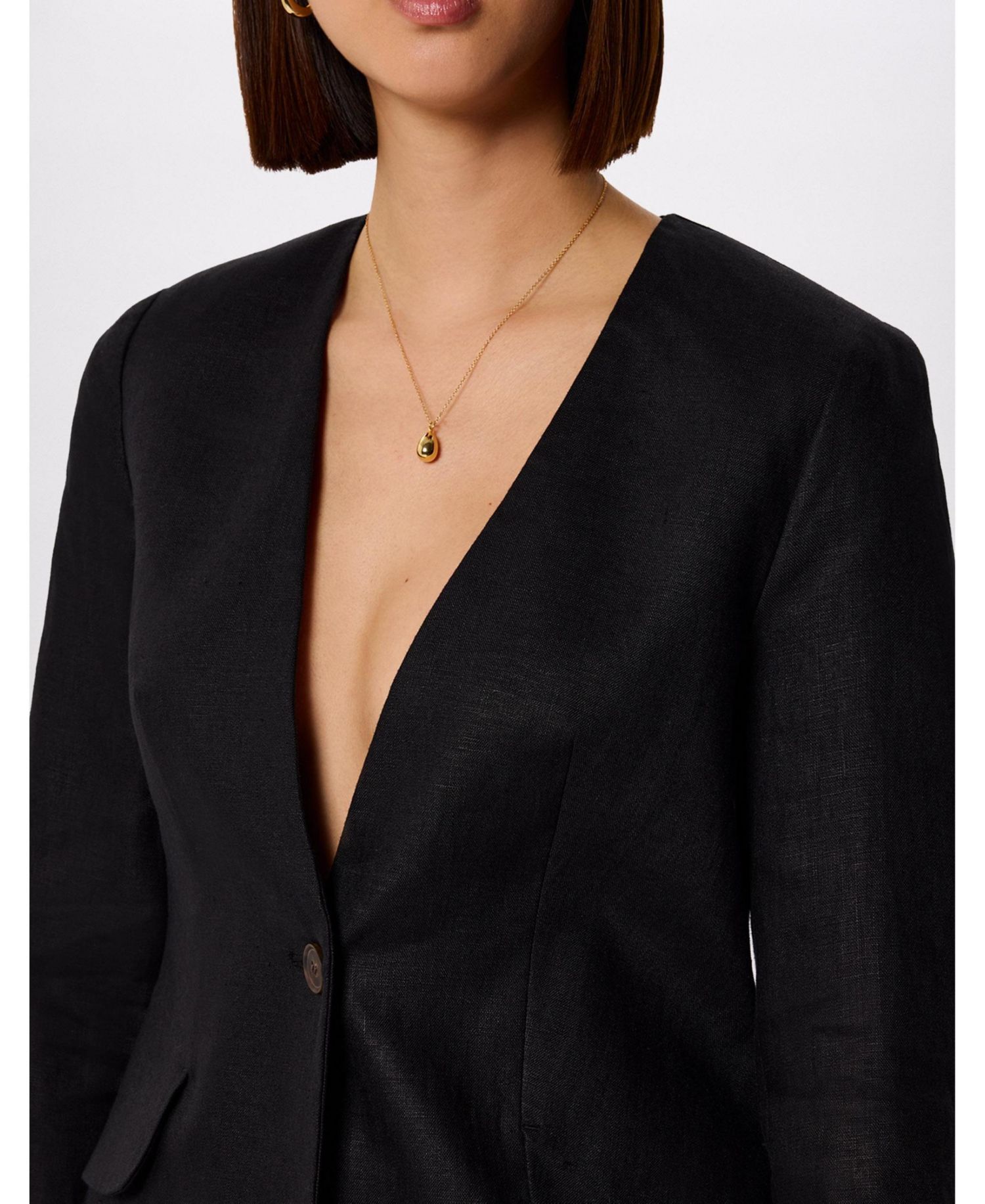 Women's Collarless Linen Blazer