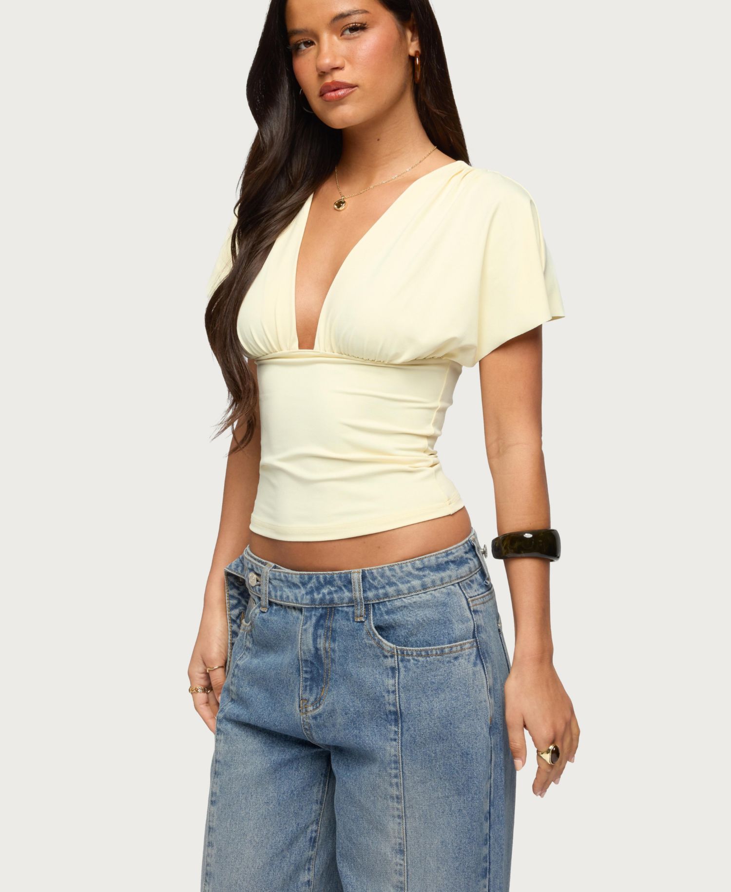 Women's Flutter Plunging V Neck Top