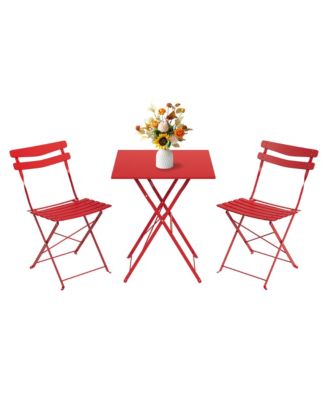 3-Piece Folding Patio Bistro Set with Square Table and 2 Chairs, Metal Outdoor Seating for Balcony, Garden, Porch