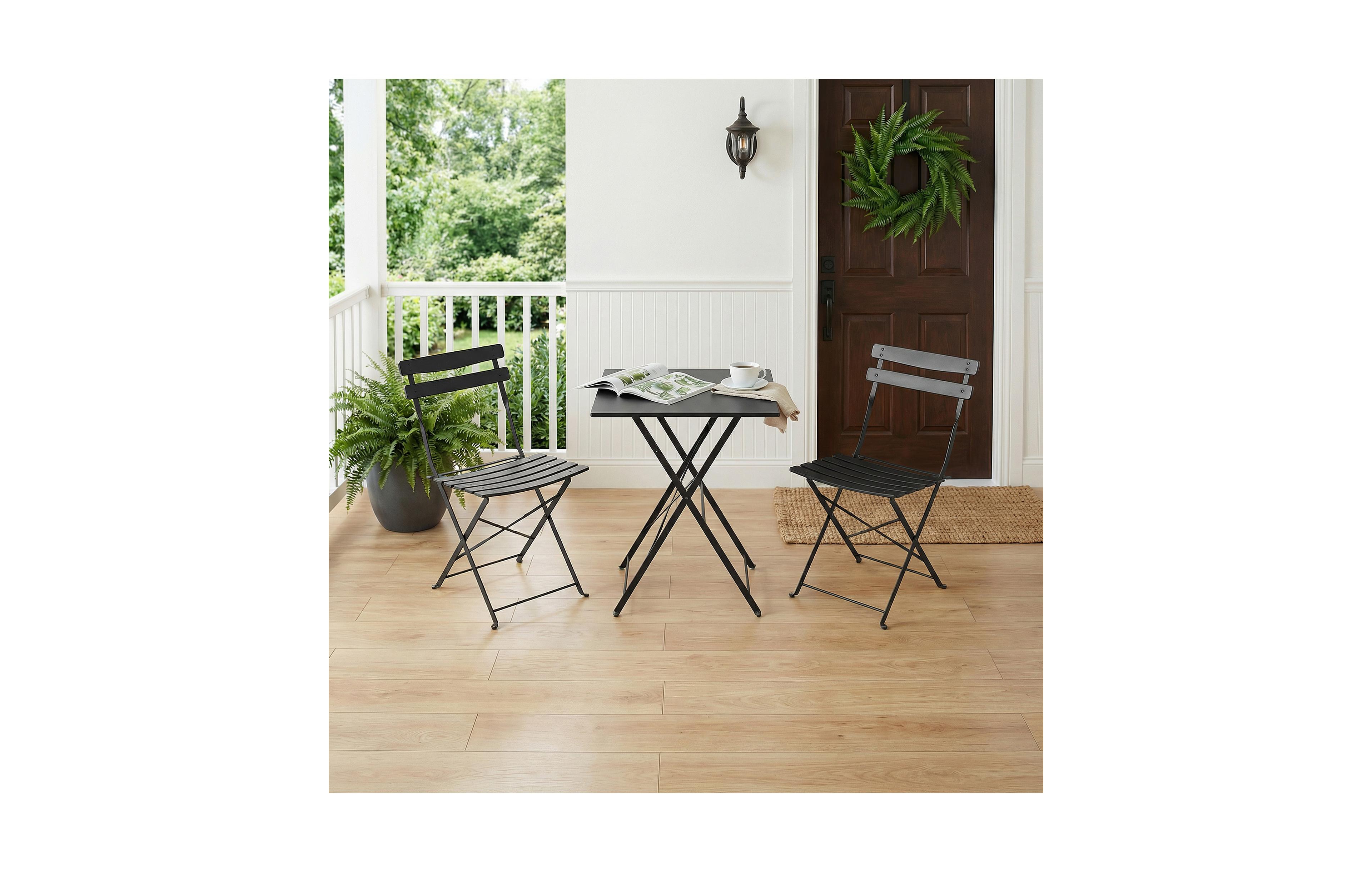gaomon 3-Piece Folding Patio Bistro Set with Square Table and 2 Chairs, Metal Outdoor Seating for Balcony, Garden, Porch