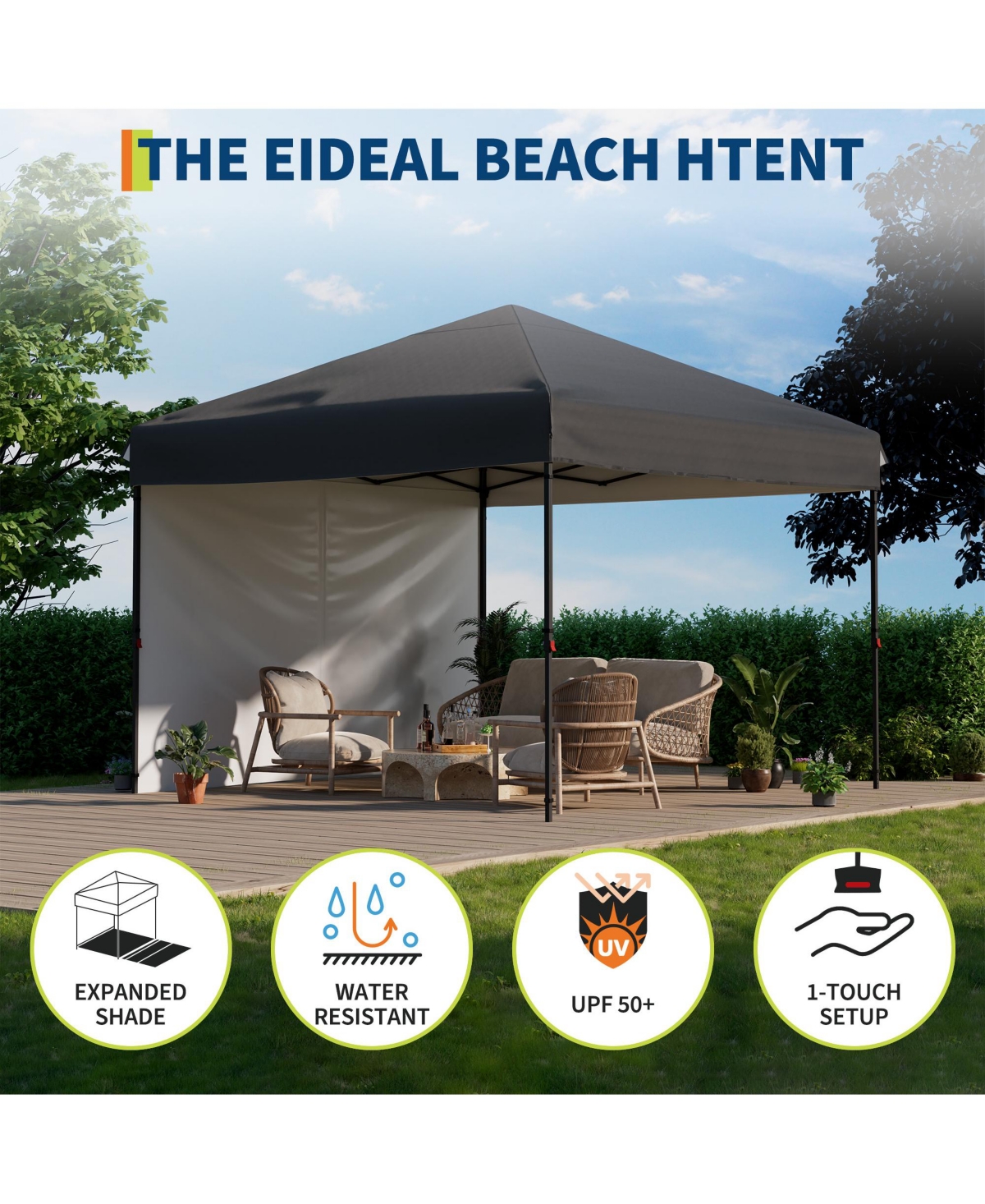 gaomon 10 x 10 Feet Pop Up Canopy Tent with Sidewalls, Wheeled Carry Bag, Steel Frame and Silver-Coated Oxford Top