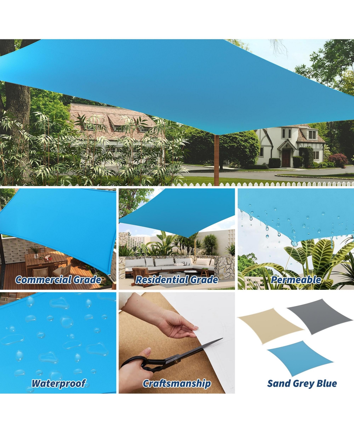 gaomon Outdoor Sun Shade Sail for Patio, Deck and Garden, Uv Block Hdpe Canopy with Reinforced Corners