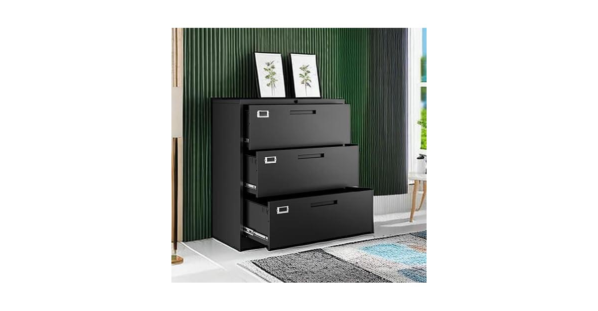 gaomon Lockable Side-Pull Filing Cabinet, 3-Drawer Metal Filing Cabinet, Office Storage Cabinet, Steel File Organizer, Suitable for Letterhead