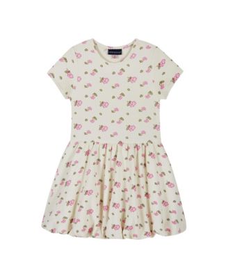 Little Girls Blush Floral Knit Seersucker Bubble Dress