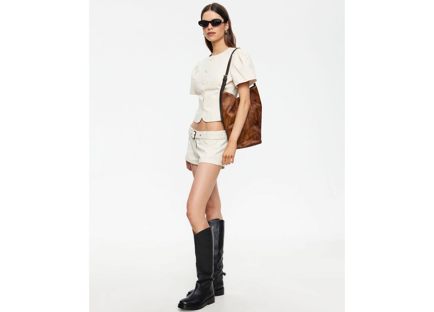 Women's Cropped Short-Sleeve Blouse