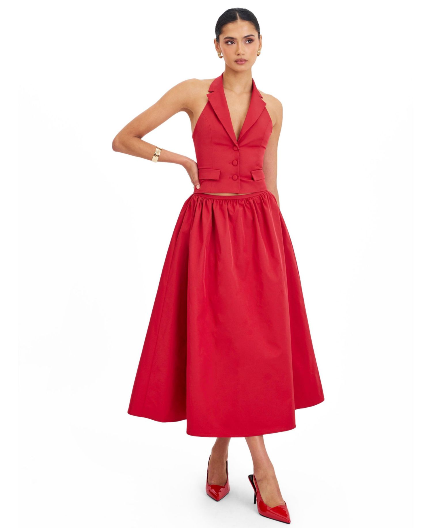 Women's Ursel Crimson Gathered A-Line Midi Skirt