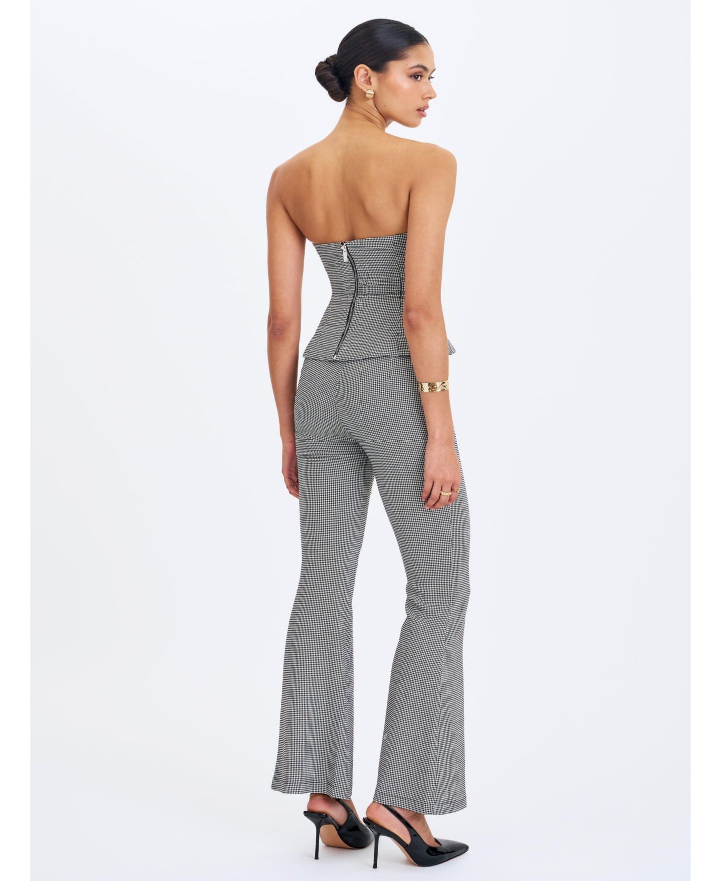 Женский топ Miss Circle Ulla Micro-Houndstooth Strapless Peplum, цвет: Серый — фото 10
