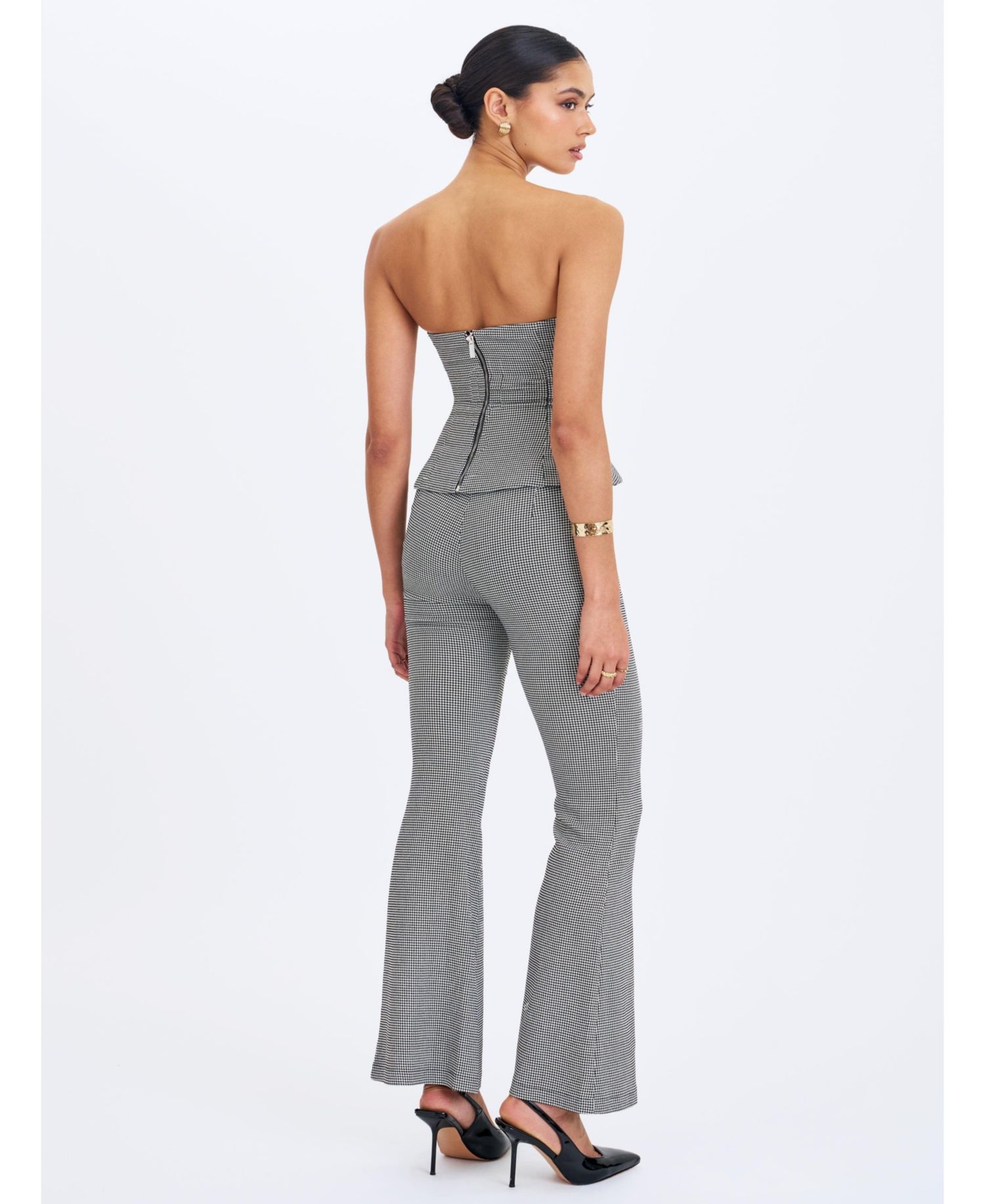 Women's Ulla Micro-Houndstooth Strapless Peplum Top