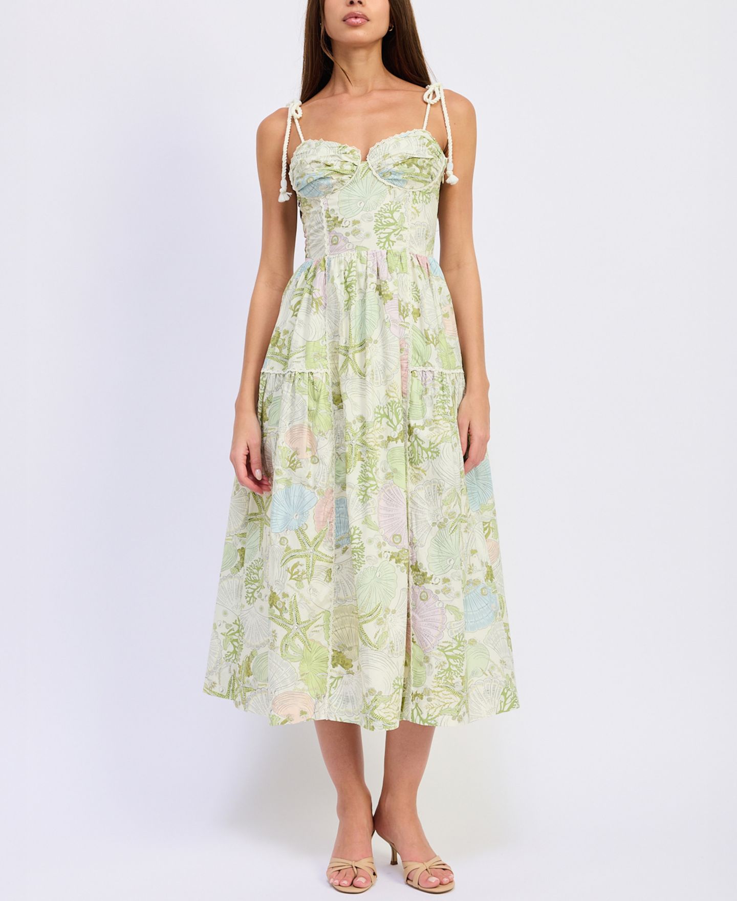 Женское платье En Saison Blair Printed Sleeveless Midi, цвет: Слоновая кость оливковый — фото 1