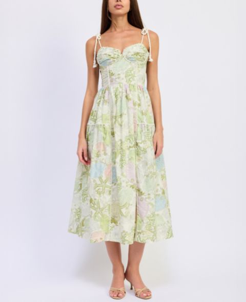 Женское платье En Saison Blair Printed Sleeveless Midi, цвет: Слоновая кость оливковый