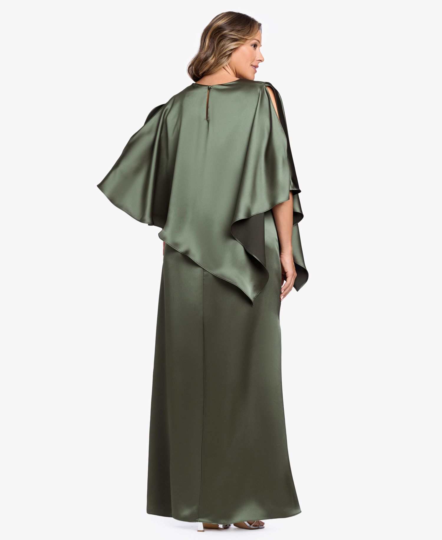 Plus Size Crewneck Satin Overlay Ball Gown