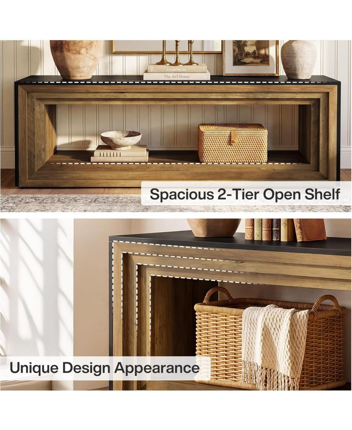 Tribesigns 2-Tier Tv Stand for 75 Inch Tv, 63" Entertainment Center with Storage Shelf, Farmhouse Media Cabinet