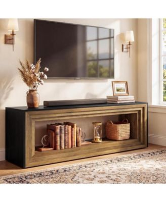 2-Tier TV Stand for 75 Inch TV, 63" Entertainment Center with Storage Shelf, Farmhouse Media Cabinet