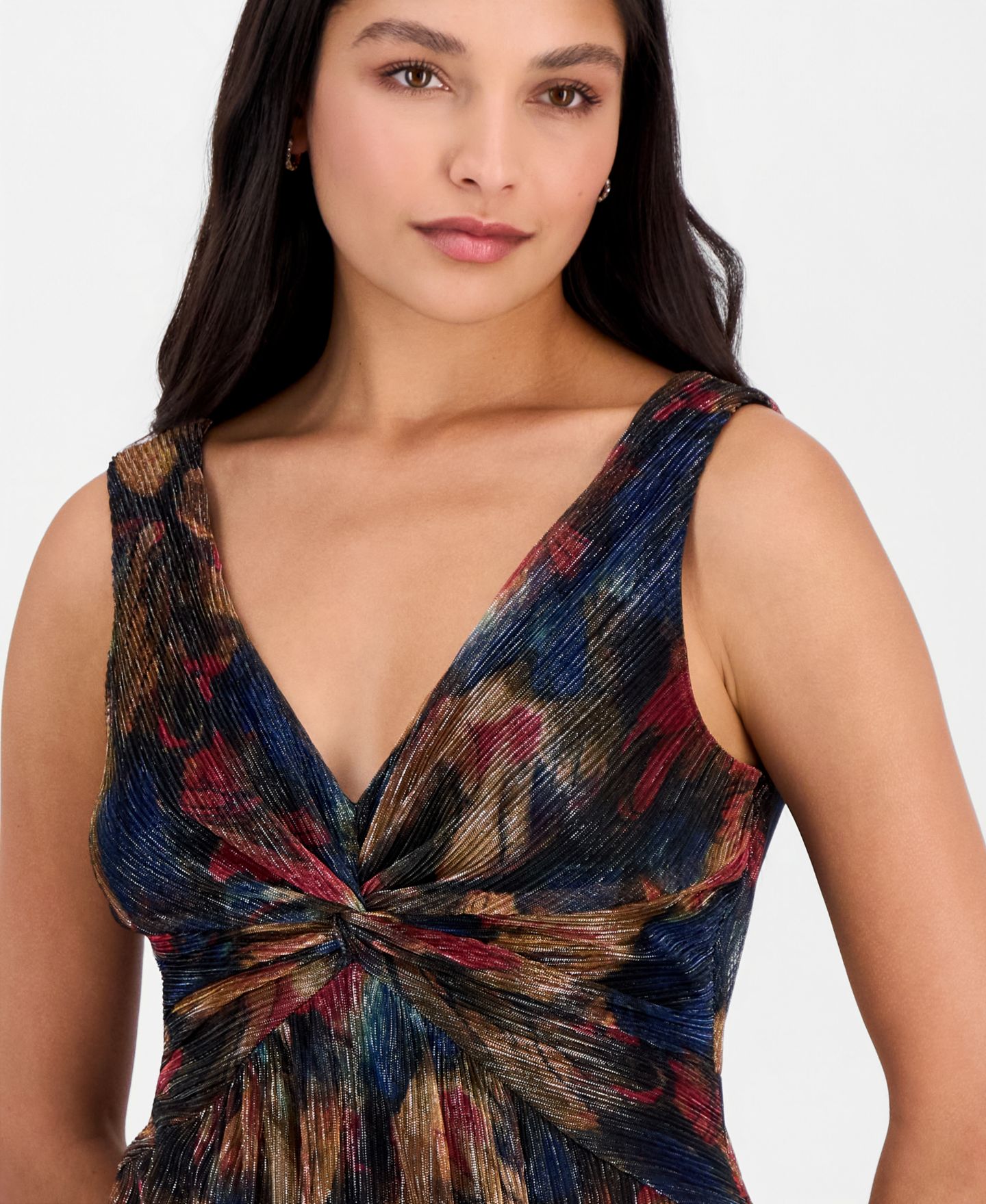 Женское платье Connected Petite Metallic-Print Twist-Front Sleeveless Dress, цвет: Spice — фото 3