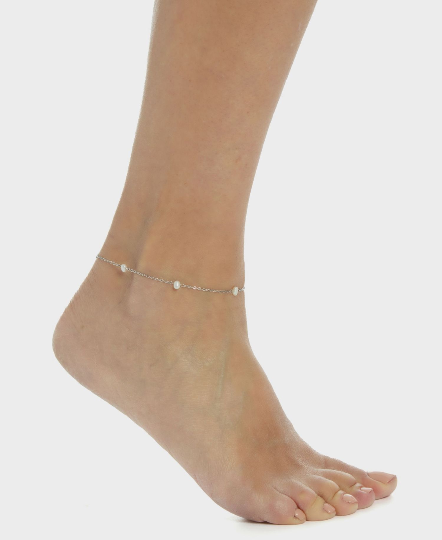 Tarnish-Resistant Silver Natural Freshwater Pearl Max Station Anklet