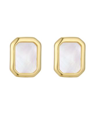 St. Moran Gold Natural Imitation Pearl Bezeled Solange Stud Earrings - White