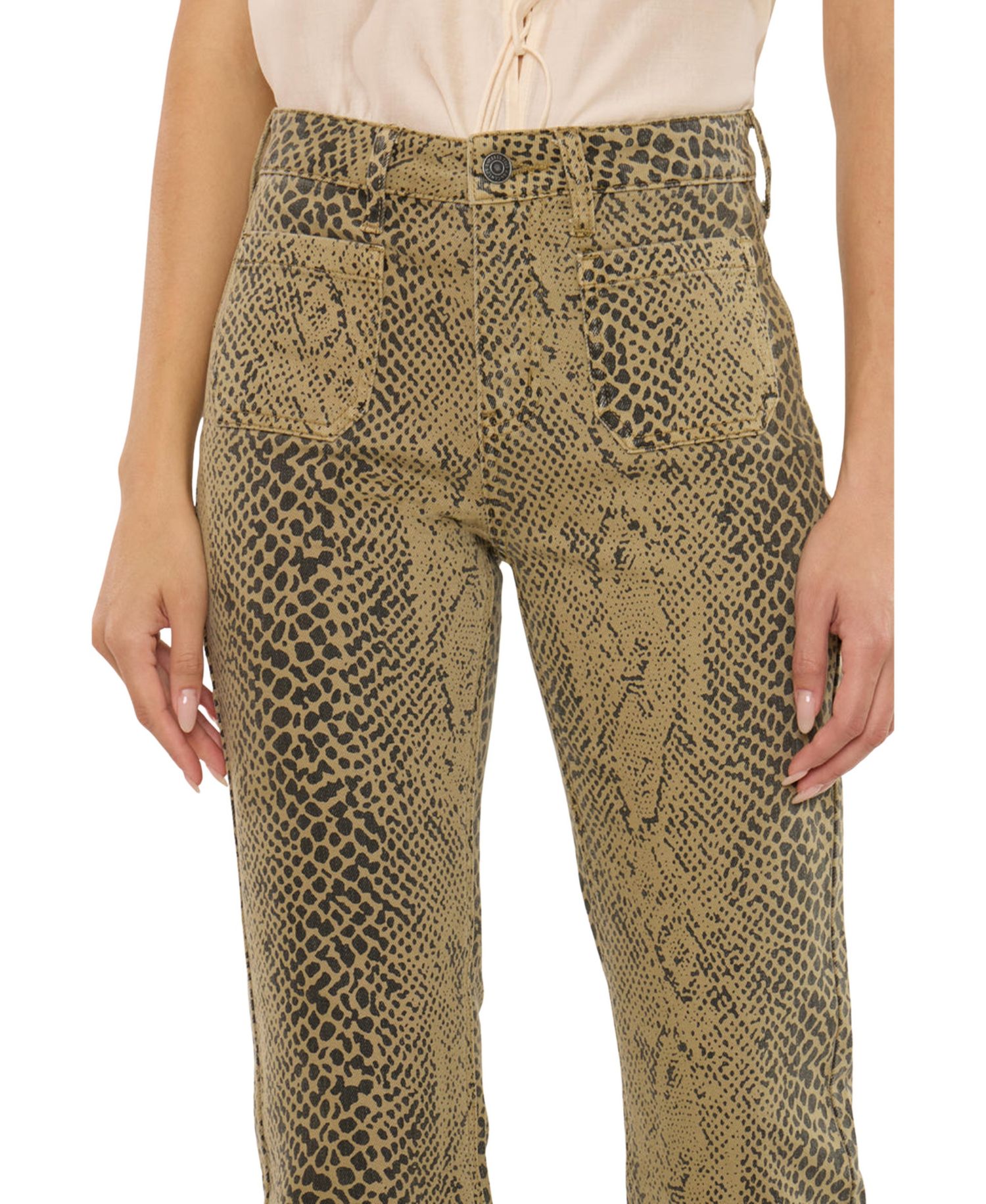 Women's USA Juniors' High Rise Crop Flare Python Print Jeans