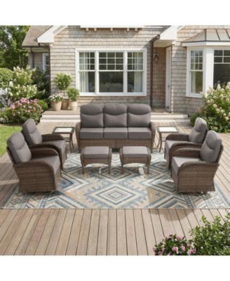 Outdoor Patio Furniture Set-9 Pieces All-Weather Wicker Outdoor Furniture with Swivel Patio Chairs Patio Conversation Sets