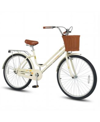 Beach Cruiser Bike w/Adjustable Seat Woven Basket and Rear Rack