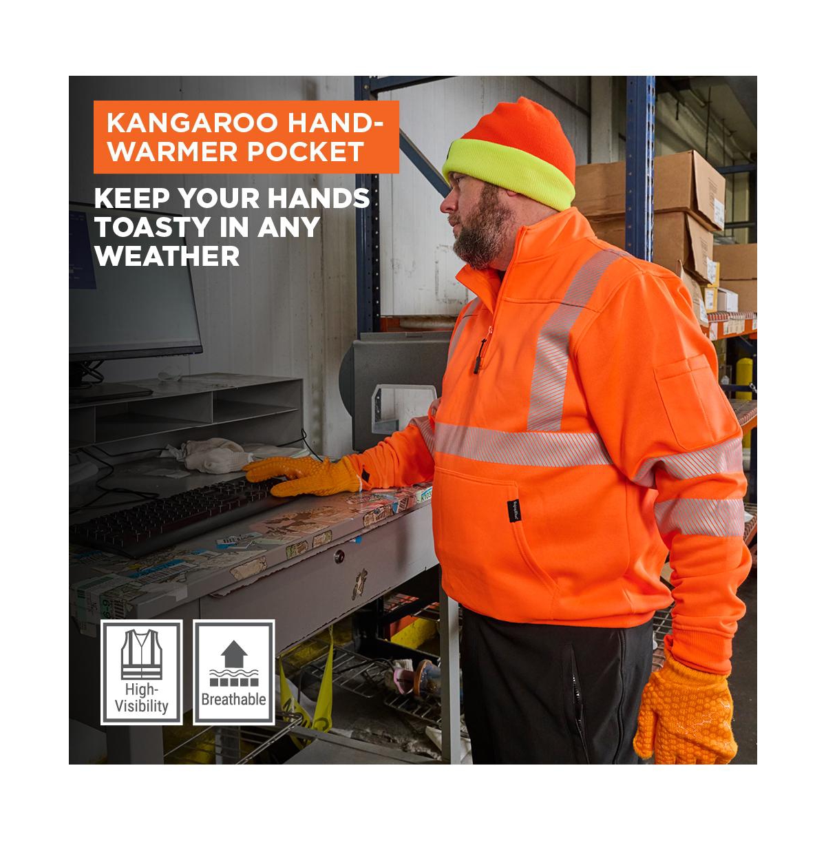 RefrigiWear Big & Tall HiVis Quarter-Zip Sweatshirt - High Visibility Safety Pullover with Reflective Tape