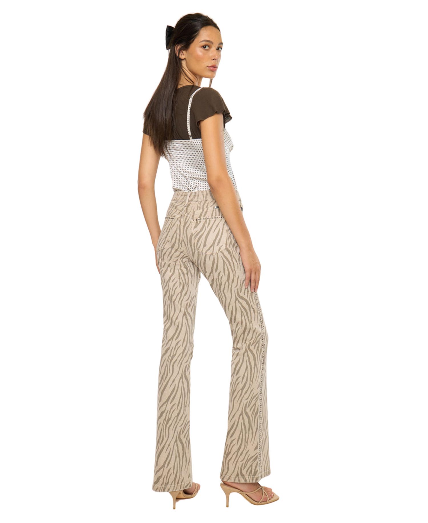Women's USA Juniors' High Rise Zebra Print Flare Jeans