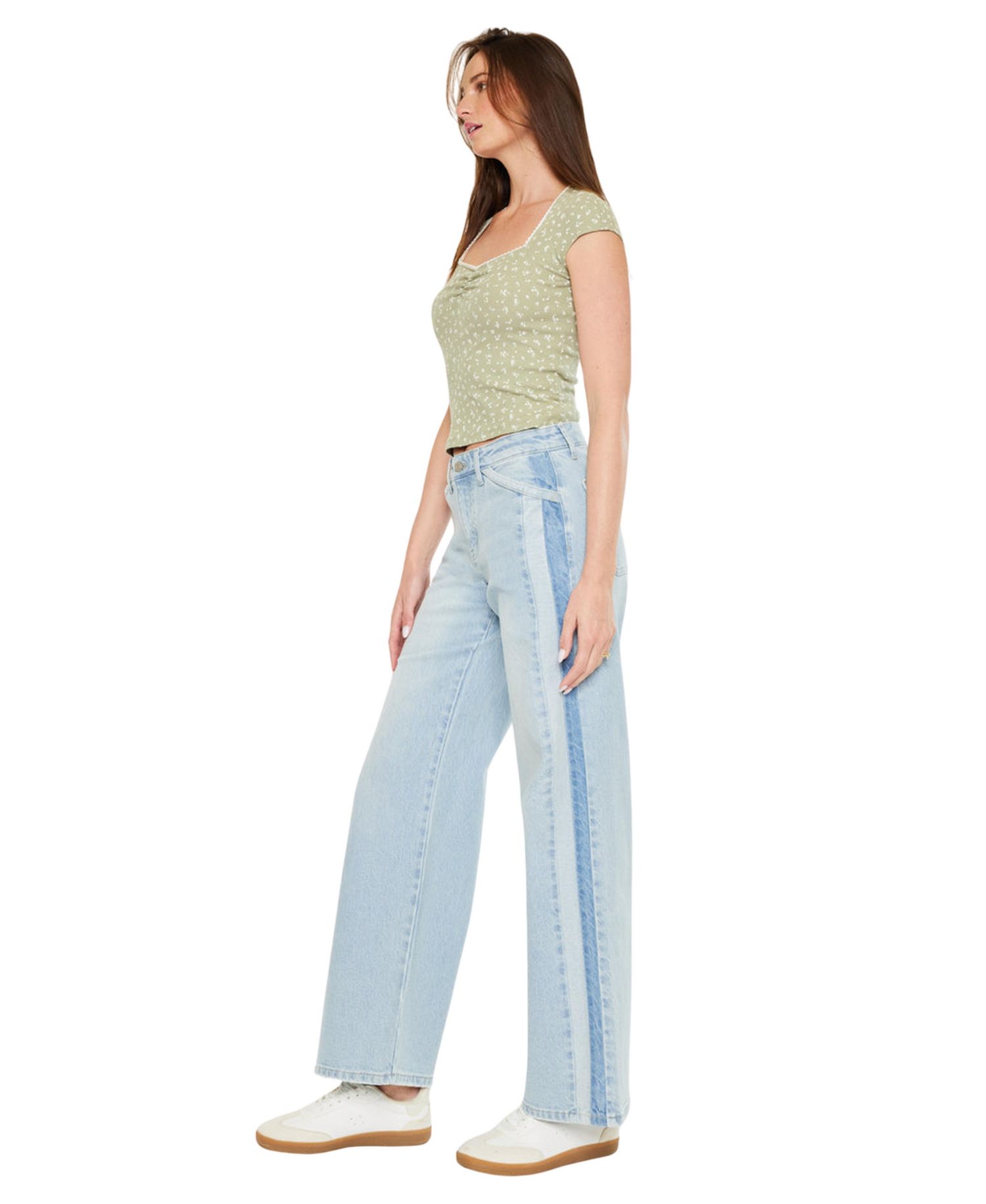 Women's High Rise Colorblock Wide Leg Jeans