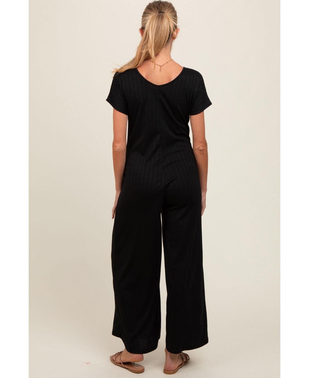 Pinkblush Women's Ribbed Wide Leg Maternity Jumpsuit