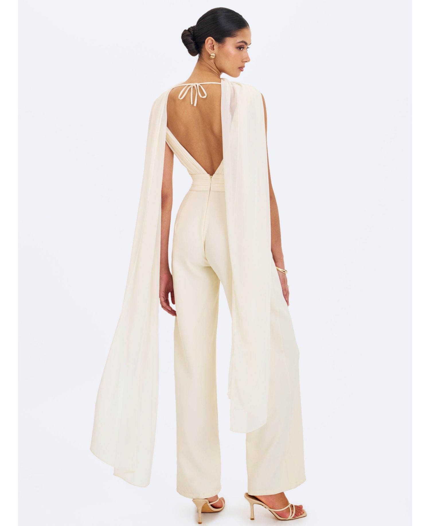 Women's Harper Ivory Ruched V-Neck Jumpsuit with Scarf