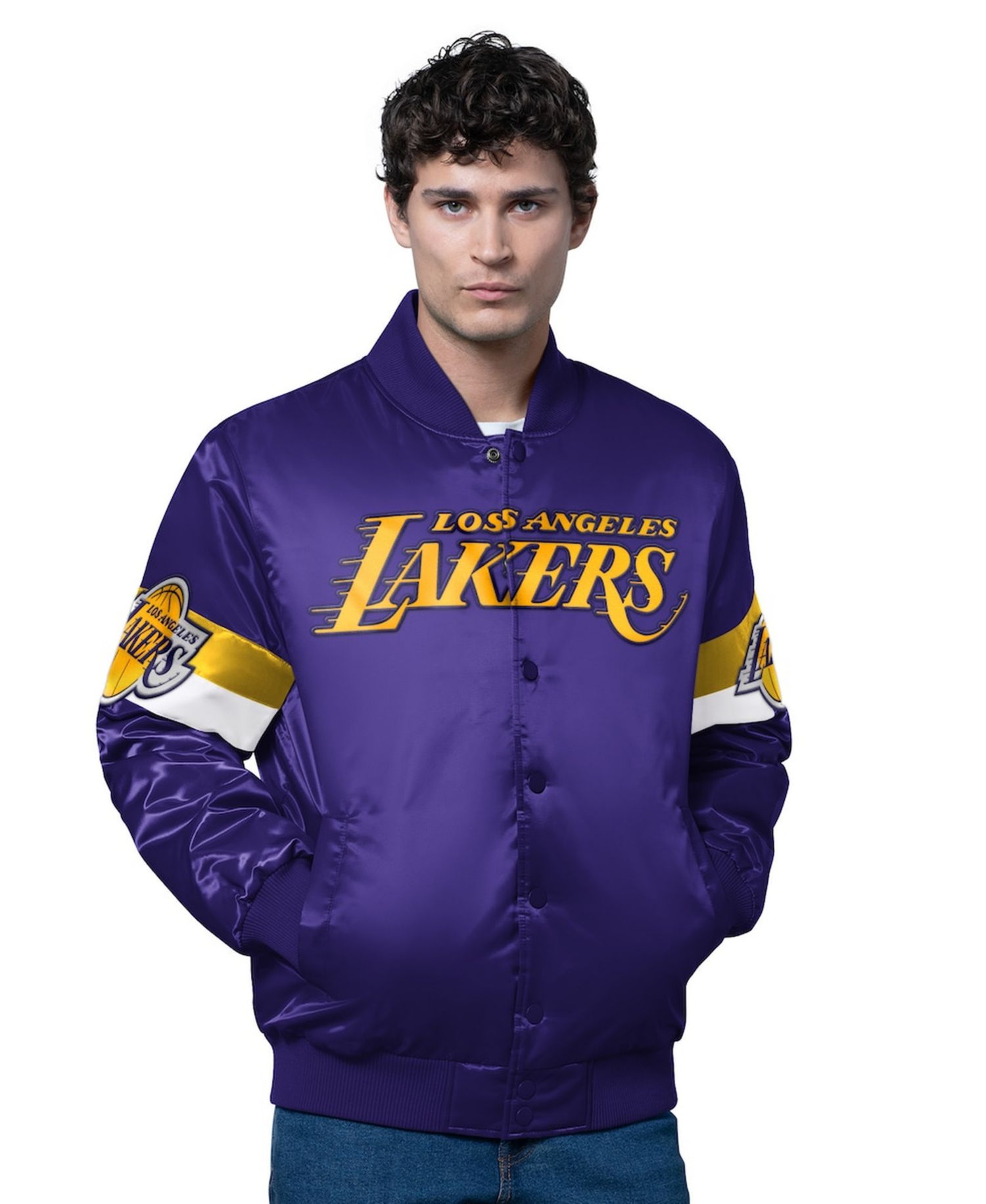 Men's Purple Los Angeles Lakers Triple Option Varsity Full-Snap Satin Jacket