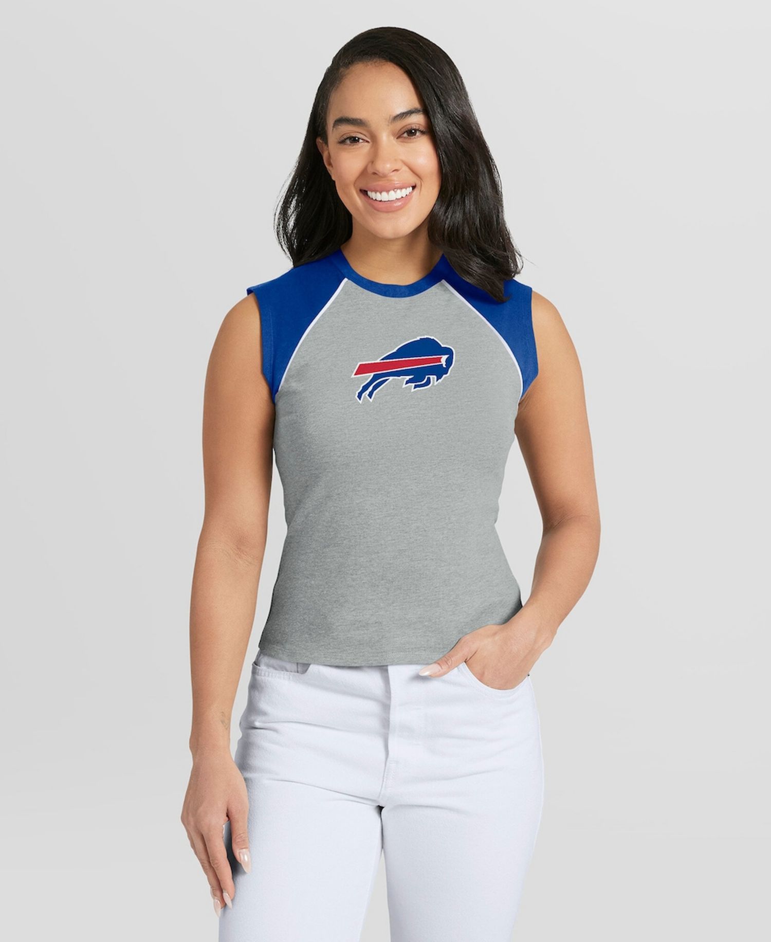 Women's Gray Buffalo Bills Cropped Raglan Tank Top