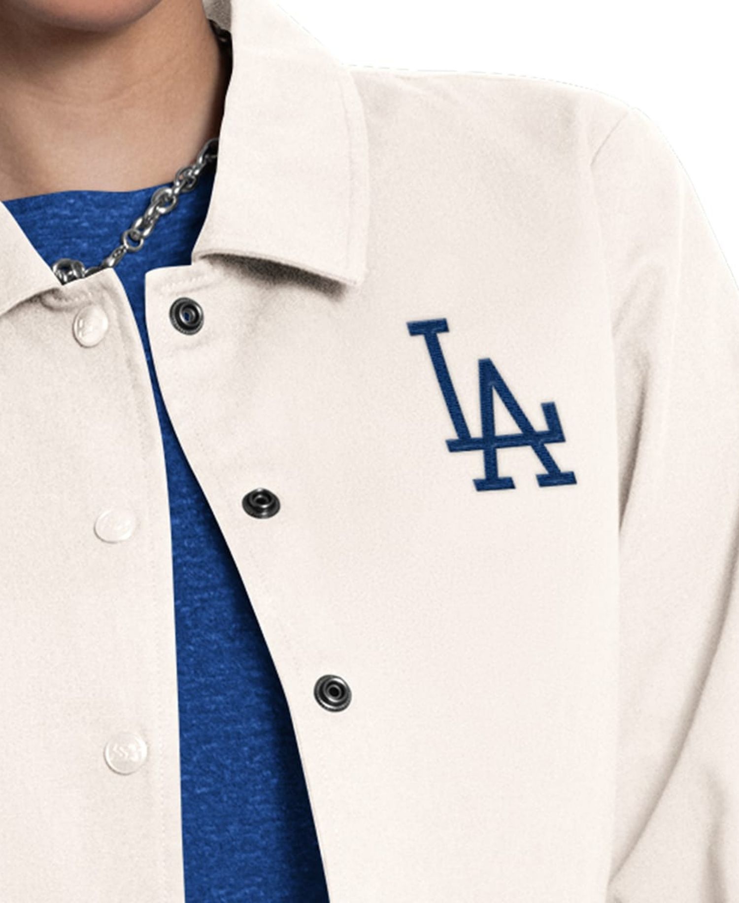 Women's Cream Los Angeles Dodgers Cooperstown First Down Full-Snap Coaches Jacket