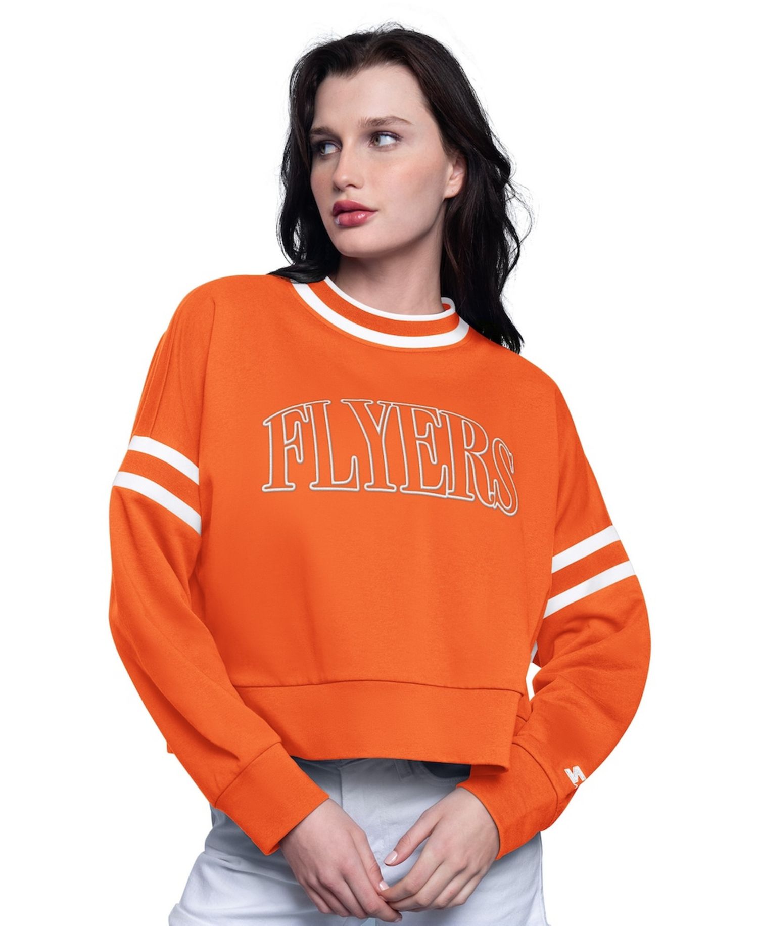 Women's Orange Philadelphia Flyers Power Play Cropped Pullover Sweatshirt