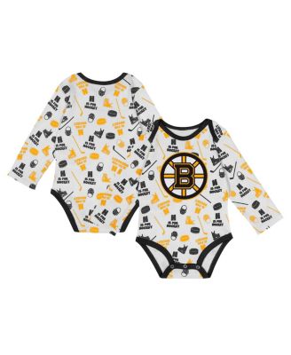 Baby Boys and Girls White Boston Bruins Quick Learner Long Sleeve Bodysuit